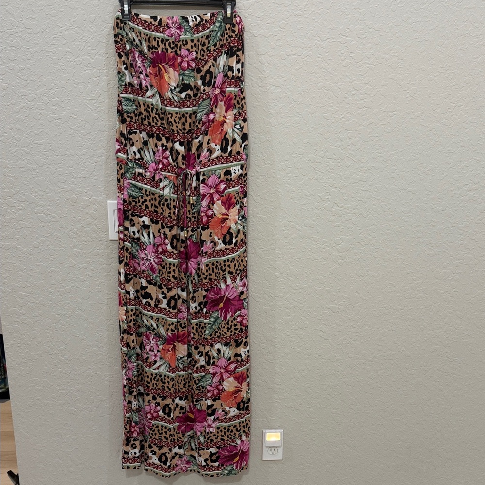 VENUS Strapless Dress with Floral and Leopard Print